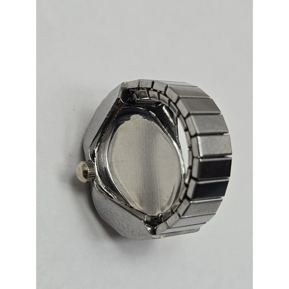 Bozhi Square Ring Watch Red Dial Silver Tone Quartz Fashion Jewelry New Battery